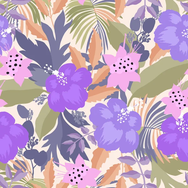 Seamless Pattern Pastel Violet Flowers Vector Illustration — Stock Vector