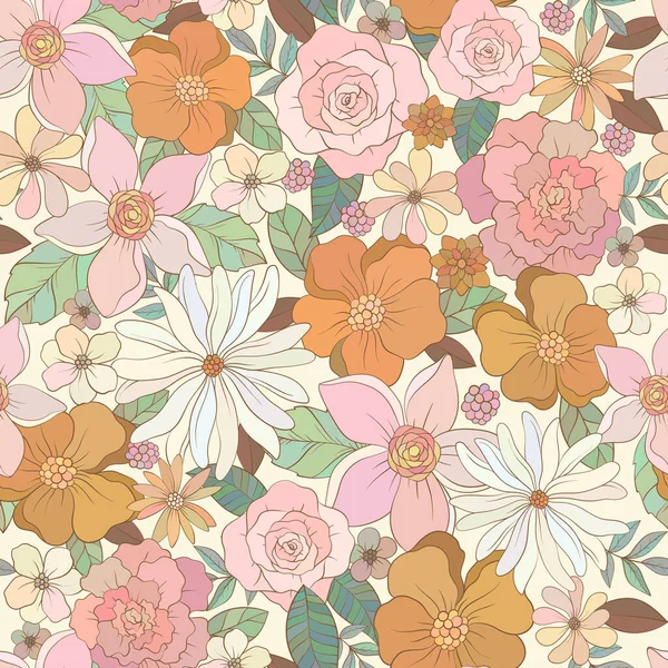 Seamless Floral Pattern Print Vintage Motifs Hand Drawn Botanical Design — Stock Vector
