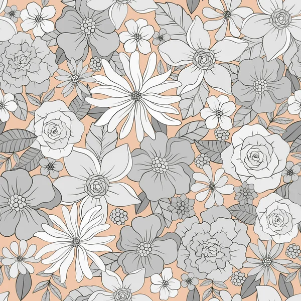 Seamless Floral Pattern Print Wild Flowers Hand Drawn Botanical Design — Stock Vector