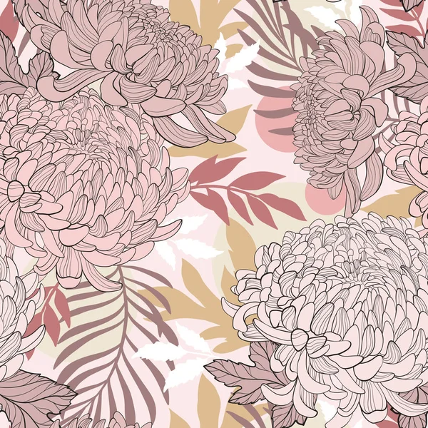 Padrão Floral Sem Costura Vetorial Crisântemo Elegante Japonês Ilustração Design — Vetor de Stock
