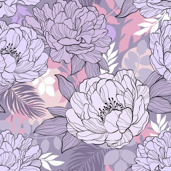 Fond Abstrait Sans Couture Avec Des Fleurs Pivoine Dans Style — Image vectorielle