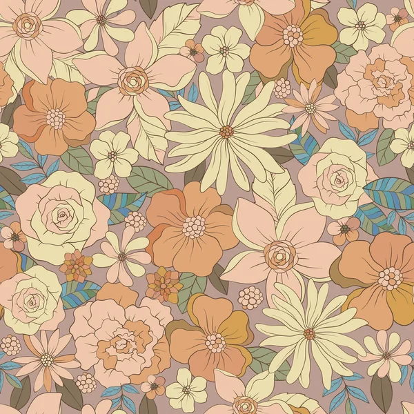 Patrón Floral Sin Costuras Con Flores Hojas Pequeñas Vintage Botánicas — Archivo Imágenes Vectoriales