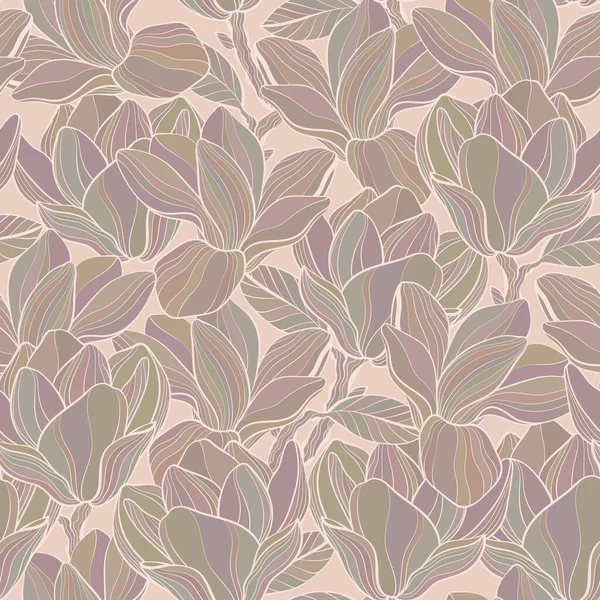 Bloemen Naadloos Patroon Met Magnolia Bloemen Vectorillustratie — Stockvector