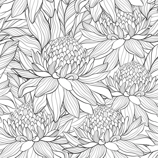 トーチジンジャーエトリネラエレガントな花 抽象的な手描きスタイルでシームレスアウトラインパターン花 ベクターイラスト — ストックベクタ