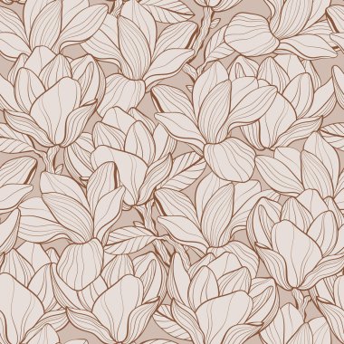 Magnolia çiçekleriyle desensiz çiçek deseni. Vektör illüstrasyonu