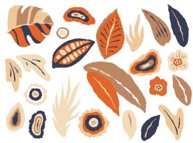 Soyut retro çiçek desenli elementler. Çiçek vektör kümesi