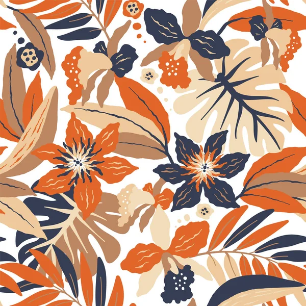 Бесшовный Абстрактный Рисунок Тропическими Листьями Цветами Лилии Дизайн Джунглей Векторная — стоковый вектор