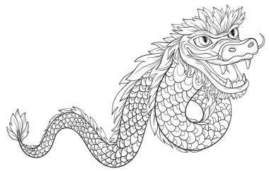 Çin ana hatları Dragon Zodiac işareti, vektör illüstrasyonu