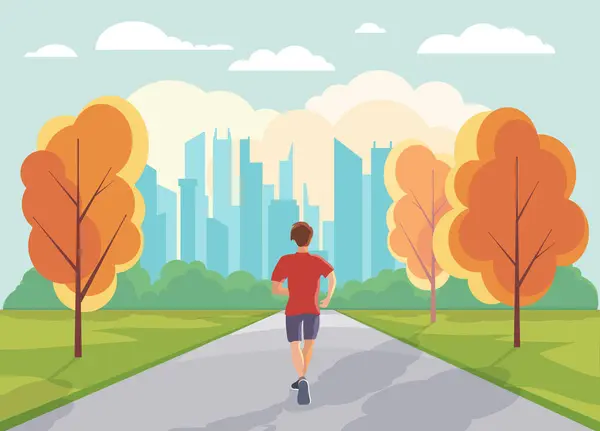 Άνδρες Ντυμένοι Αθλητικά Τρέχουν Τρέχουν Στο Πάρκο Ευτυχισμένος Άνθρωπος Προπόνηση Royalty Free Εικονογραφήσεις Αρχείου