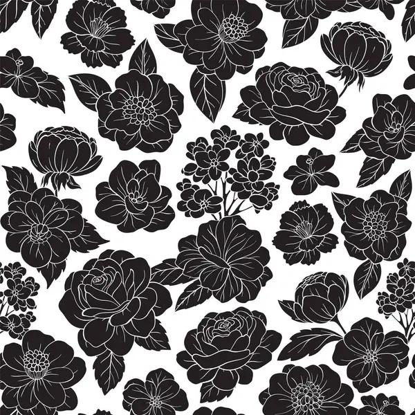 Seamless Pattern Floral Elements Flower Leaves Vector Illustration Stock Illustration