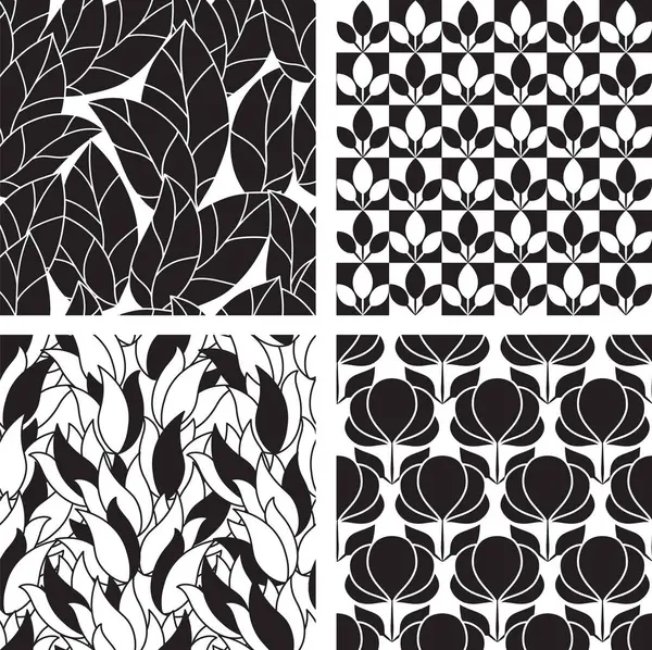 Set Seamless Abstract Floral Patterns Black White Vector Background Geometric Stockvektor