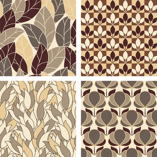 Set Seamless Abstract Floral Patterns Beige Vector Background Geometric Leaf Gráficos vectoriales