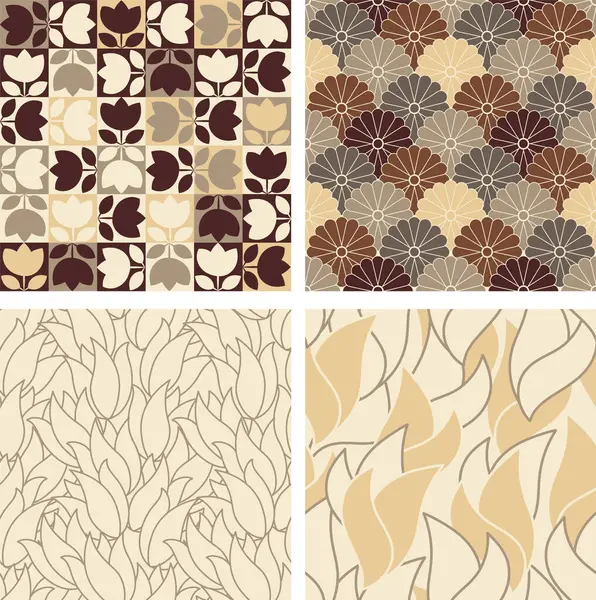 Set Seamless Abstract Floral Patterns Beige Vector Background Geometric Leaf ストックイラスト