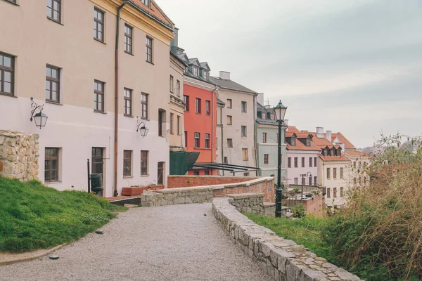 Alte Häuser Der Vladislav Panas Straße Lublin Ziegeldachhäuser Und Eine — Stockfoto