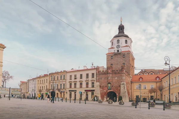 Puerta Cracovia Lublin Vista Desde Calle Krakowskie Przedmiescie —  Fotos de Stock