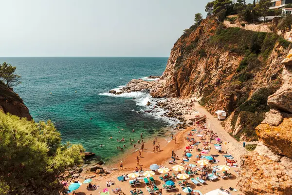 stock image Es Codolar beach in Tossa de Mar. View feom above