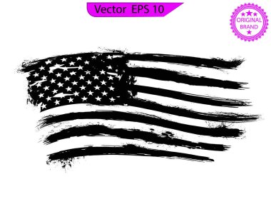 Grunge ABD bayrağı. Vektör eski Amerikan bayrağı. Şeffaf arka planda Grunge Amerikan bayrağı. Tasarımının şablonu işe yarıyor. Vektör çizimi. Siyah ve Beyaz Amerikan Bayrağı