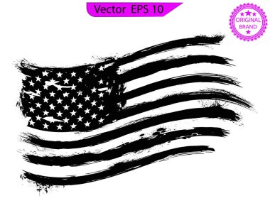 Grunge ABD bayrağı. Vektör eski Amerikan bayrağı. Şeffaf arka planda Grunge Amerikan bayrağı. Tasarımının şablonu işe yarıyor. Vektör çizimi. Siyah ve Beyaz Amerikan Bayrağı