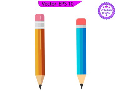 Kalem izole edilmiş simge yaz. İzole edilmiş kalem simgesi yaz. Düz Tasarım Vektör simgesi. Silgiyle birlikte turuncu kalın kalem..
