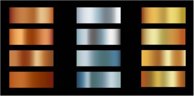 Gümüş, altın ve pembe folyo desen seti. Gerçekçi gümüş, gradyan örgüsü. Yüksek çözünürlük