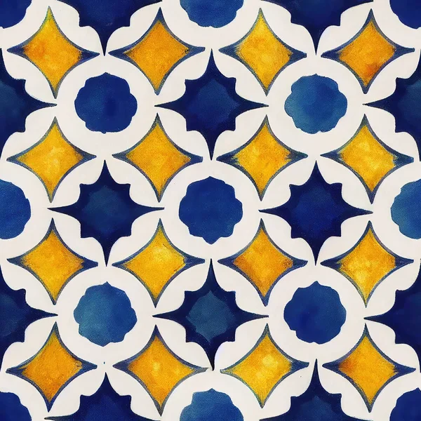 Seamless Pattern Mosaic Geometric Arabesque Repetition Watercolor Gouache Technique — Stock Photo, Image