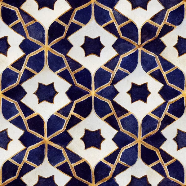 Безшовний Візерунок Мозаїка Геометрична Арабеска Повторення Техніці Акварелі Гуаші — стокове фото