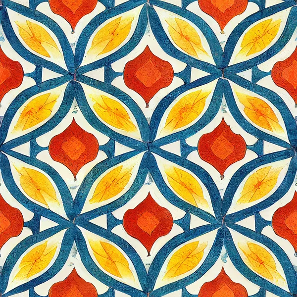 无缝图案马赛克几何阿拉伯式 水彩画和水彩画技术 — 图库照片