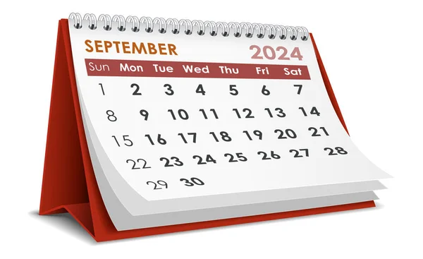 Ilustracja Wektor Wrzesień 2024 Kalendarz Izolowany Białym Tle Wykonane Adobe — Wektor stockowy
