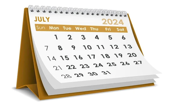 Illustrazione Vettoriale Luglio 2024 Calendario Isolato Sfondo Bianco Realizzato Adobe — Vettoriale Stock
