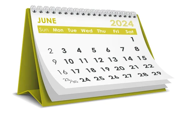 Ilustracja Wektor Czerwiec 2024 Kalendarz Izolowany Białym Tle Wykonane Adobe — Wektor stockowy