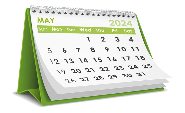 Illustrazione Vettoriale Maggio 2024 Calendario Isolato Sfondo Bianco Realizzato Adobe — Vettoriale Stock