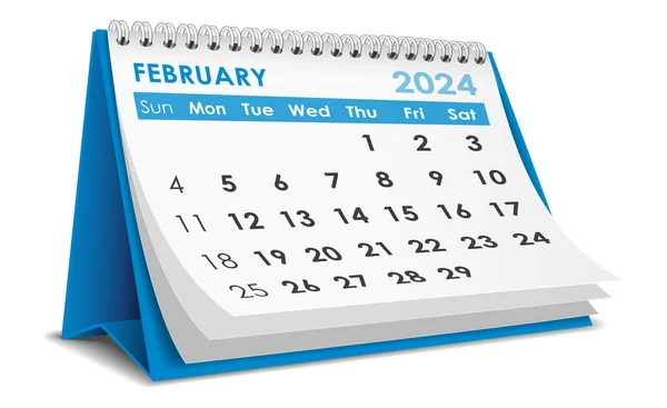Vector Ilustración Febrero 2024 Calendario Aislado Fondo Blanco Hecho Adobe — Archivo Imágenes Vectoriales