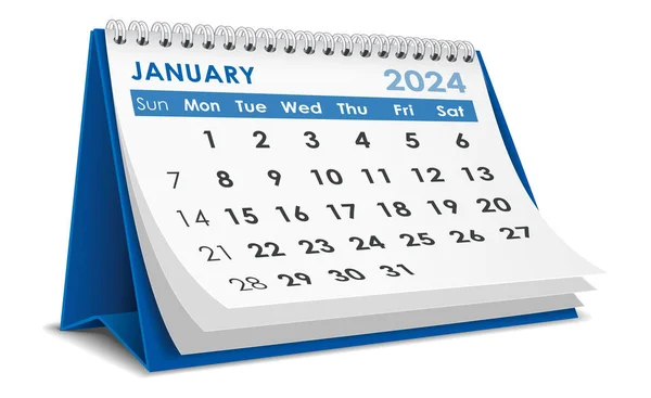 Illustrazione Vettoriale Gennaio 2024 Calendario Isolato Sfondo Bianco Realizzato Adobe — Vettoriale Stock