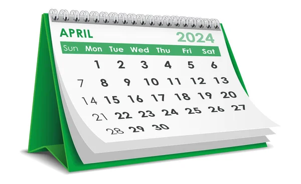 2024年4月在白色背景中分离的日历的说明性向量 由Adobe Illuator制作 — 图库矢量图片#