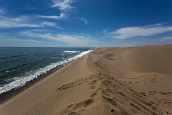 Foto Baía Walvis Onde Areia Namíbia Encontra Mar Namíbia — Fotografia de Stock