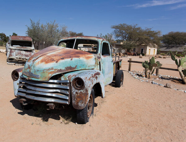 Solitaire, Namibia - August 12, 2018: abandoned car in Solitaire, famous town in the desert