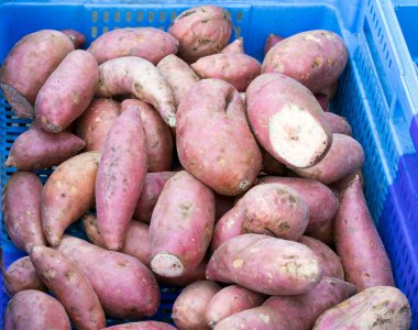 Batata manzarası, pazarda satılan tatlı patatesler.