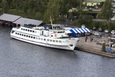 Pumala, Finlandiya - 20 Ağustos 2021: Carelia gemisiyle Pumala 'nın görüntüsü