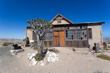 Pomona, Namibya - 15 Ağustos 2018: Namibya 'daki Pomona hayalet kasabasının manzarası