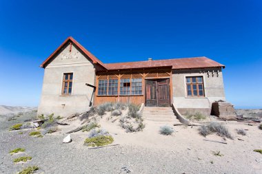 Pomona, Namibya - 15 Ağustos 2018: Namibya 'daki Pomona hayalet kasabasının manzarası