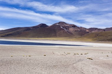 Şili 'deki Miscanti gölünde bir manzara fotoğrafı.