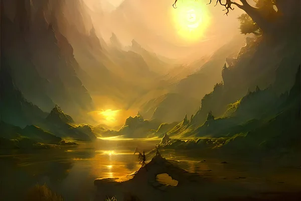 Fantasy Frontier Would Describe Image Landscape Set Fantasy Epic Game Royalty Free Φωτογραφίες Αρχείου