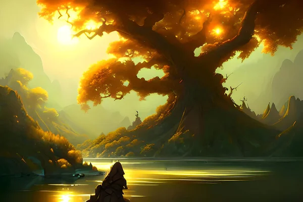 Fantasy Frontier Would Describe Image Landscape Set Fantasy Epic Game Fotos De Bancos De Imagens