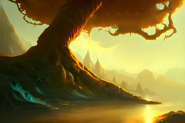 Fantasy Frontier Would Describe Image Landscape Set Fantasy Epic Game Imagens De Bancos De Imagens