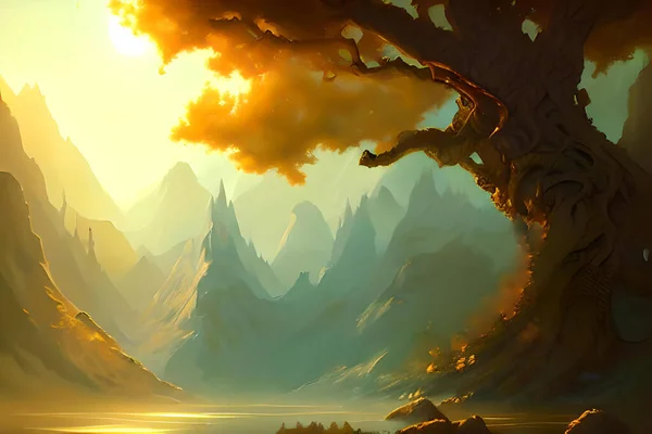 Fantasy Frontier Would Describe Image Landscape Set Fantasy Epic Game Fotos De Bancos De Imagens Sem Royalties
