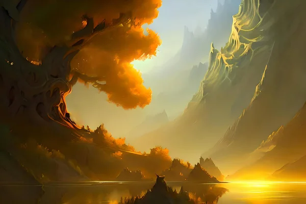 Fantasy Frontier Would Describe Image Landscape Set Fantasy Epic Game Imagens De Bancos De Imagens Sem Royalties