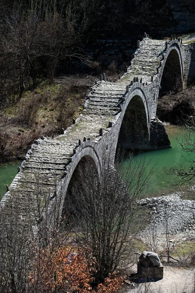 Widok Tradycyjnego Kamienia Kalogeriko Lub Plakida Bridge Zagori Epirus Grecja — Zdjęcie stockowe