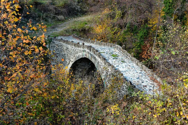 Vista Ponte Pedra Tradicional Stambeki Norte Grécia Autum — Fotografia de Stock