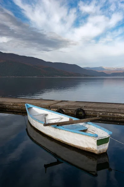 stock image Traditional wooden fishing boat at the Prespes lakes, Greece