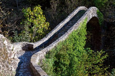 Yunanistan 'ın orta kesimindeki Agrafa dağlarında geleneksel bir taş köprü manzarası